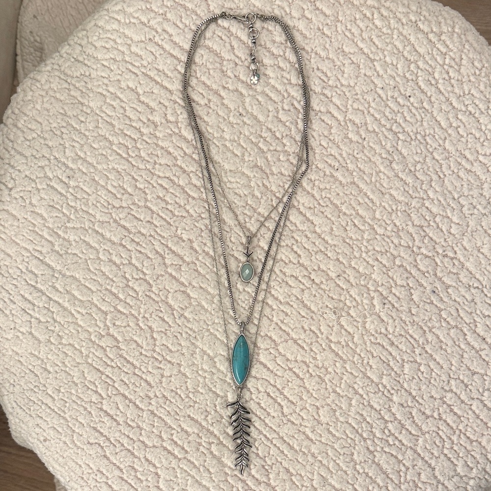 Lucky Brand Silver Necklace with Turquoise Accents